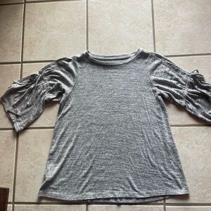 LOFT Gray Short Sleeve Top with Ruched Detail